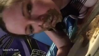 Watch this dirty woman get her pussy drilled with a big mouthful of poo